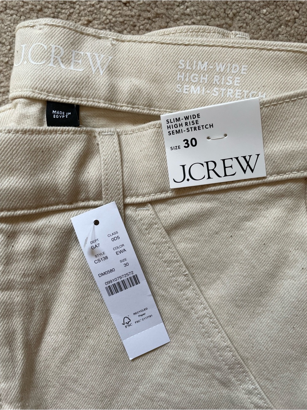 J.Crew utility slim-wide Jean 31 off white